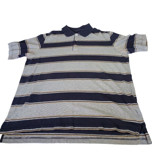 Eddie Bauer Polo Shirt Mens XL Blue Striped Short Sleeve Collared 100% Cotton - Picture 1 of 14
